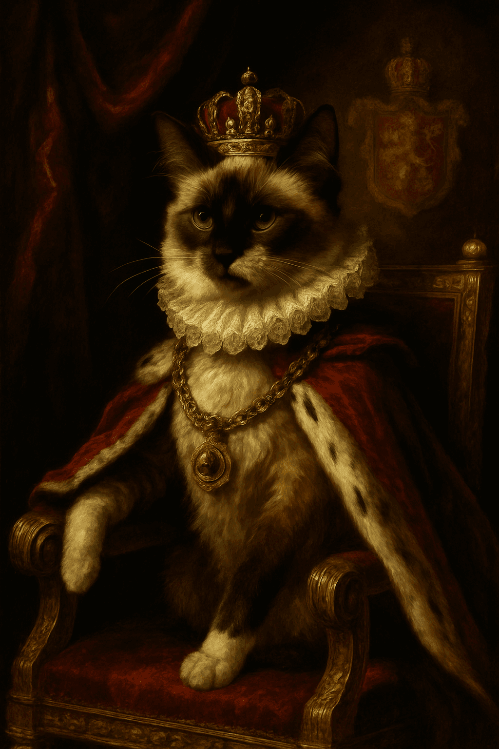 Retrato real de un gato naranja con vestimenta noble